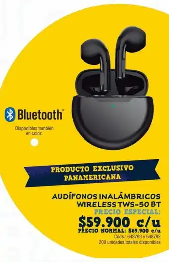 Panamericana AUDÍFONOS INALÁMBRICOS WIRELESS TWS-50 BT oferta