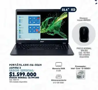 Panamericana ACER PORTÁTIL A315-56-326H ASPIRE 3 oferta