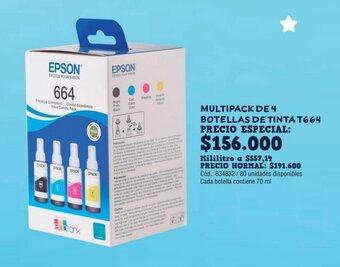 Panamericana EPSON MULTIPACK DE 4 BOTELLAS DE TINTA T664 oferta