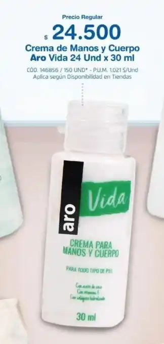 Makro CREMA PARA MANOS Y CUERPO Aro Vida 24 Und x 30 ml oferta