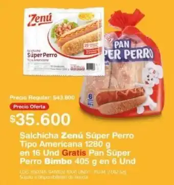 Makro Salchicha Zenú Súper Perro Tipo Americana 1280 g en 16 Und Gratis Pan Súper Perro Bimbo 405 g en 6 Und oferta