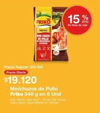 Makro Minichuzos de Pollo Friko 540 g en 6 Und oferta