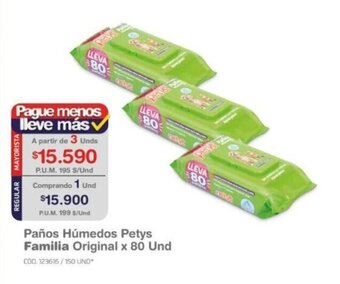 Makro Paños Húmedos Petys Familia Original x 80 Und oferta