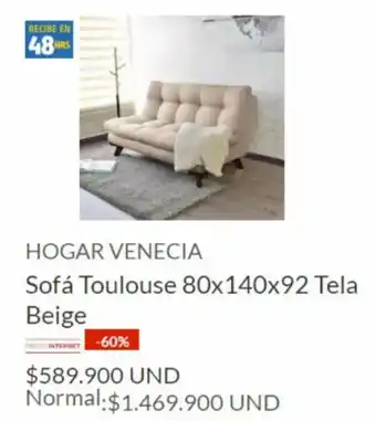 Homecenter HOGAR VENECIA Sofá Toulouse 80x140x92 Tela Beige oferta