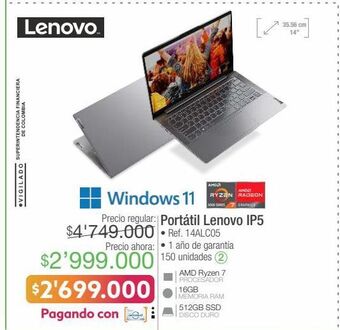 Jumbo Computador portátil lenovo oferta