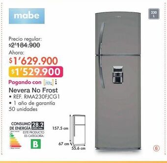Metro Mabe nevera no frost • ref. rma230fjcg1 oferta