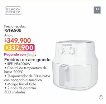 Metro Black&decker freidora de aire grande • ref. hf4004w oferta