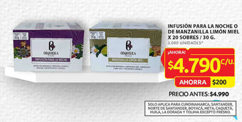 Ara INFUSIÓN PARA LA NOCHE O DE MANZANILLA LIMÓN MIEL X 20 SOBRES / 30 G. oferta