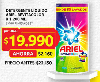 Ara DETERGENTE LÍQUIDO RINDE 30 LAVADOS ARIEL REVITACOLOR X 1.200 ML. oferta