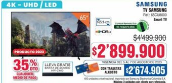 Alkosto TV SAMSUNG Ref.: 65CU8000 Smart TV oferta