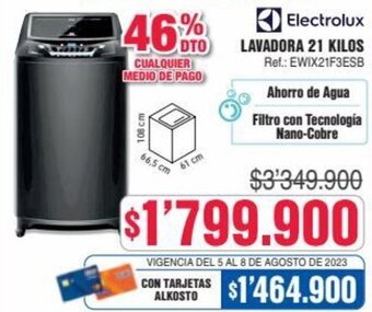 Alkosto Electrolux LAVADORA 21 KILOS Ref.: EWIX21F3ESB oferta
