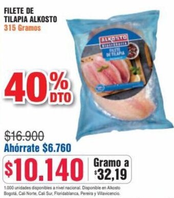 Alkosto FILETE DE TILAPIA ALKOSTO 315 Gramos oferta