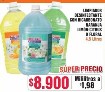 Alkosto LIMPIADOR DESINFECTANTE CON BICARBONATO NARANJA LIMÓN-CITRUS O FLORAL 4,5 Litros oferta