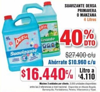 SUAVIZANTE DERSA PRIMAVERA O MANZANA 4 Litros