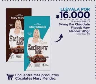 FarmaTodo Skinny Bar Chocolate Fitcook Mary Mendez x 85gr oferta