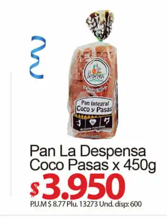 Caribe Supermercados Pan La Despensa Coco Pasas x 450g oferta