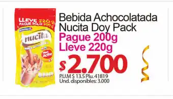 Caribe Supermercados Bebida Achocolatada Nucita Doy Pack oferta