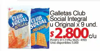 Caribe Supermercados Galletas Club Social Integral u Original x 9 und oferta