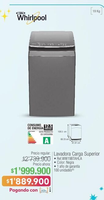 Jumbo Lavadora carga superior whirlpool oferta