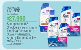 Jumbo Shampoo head & shoulders x 375ml + 180ml oferta