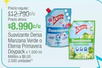 Jumbo Suavizante dersa manzana verde o eterna primavera doypack x 1500ml oferta