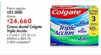 Metro Crema dental colgate triple acción x 3 und x 125 ml c/u oferta