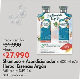 Metro Shampoo + acondicionador x 400 ml c/u herbal essences argán oferta