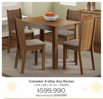 Easy Comedor 4 sillas ana rectan 104x68x76 cm oferta