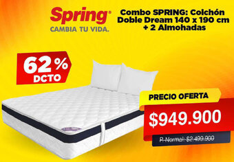 Alkomprar Spring® Combo SPRING: Colchón Doble Dream 140 x 190 cm + 2 Almohadas oferta