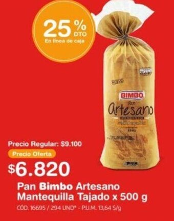 Makro Pan Bimbo Artesano Mantequilla Tajado x 500 g oferta