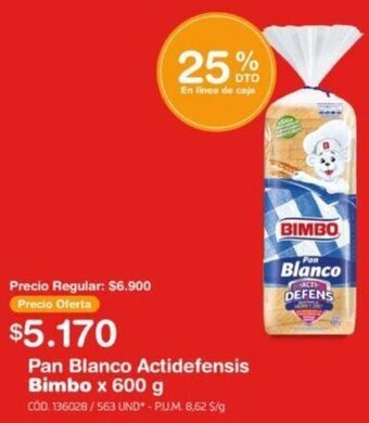 Makro Pan Blanco Actidefensis Bimbo x 600 g oferta