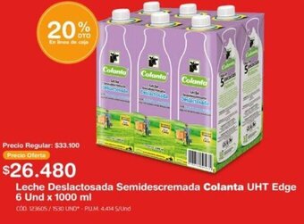 Makro Leche Deslactosada Semidescremada Colanta UHT Edge 6 Und x 1000 ml oferta