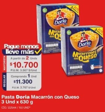 Makro Pasta Doria Macarrón con Queso 2x3 Und x 630 g oferta