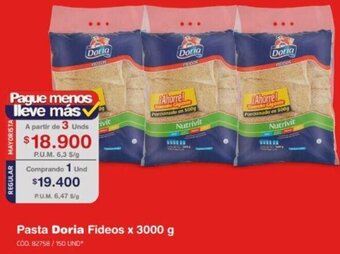 Makro Pasta Doria Fideos 3 unids x 3000 g oferta