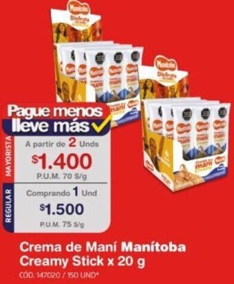 Makro Crema de Maní Manitoba Creamy Stick 2unids x 20 g oferta