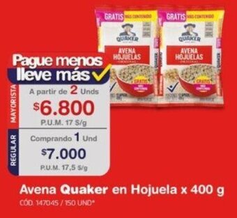 Makro Avena Quaker en Hojuela 2unids x 400 g oferta