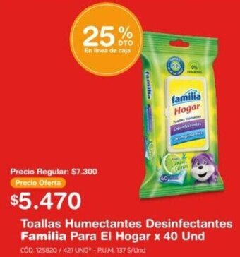 Makro Toallas Humectantes Desinfectantes Familia Para El Hogar x 40 Und oferta