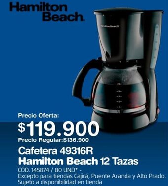 Makro Cafetera 49316R Hamilton Beach 12 Tazas oferta