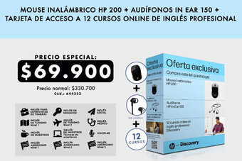 Panamericana MOUSE INALÁMBRICO HP 200 + AUDÍFONOS IN EAR 150 + TARJETA DE ACCESO A 12 CURSOS ONLINE DE INGLÉS PROFESIONAL oferta