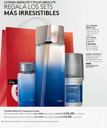 Ésika SET LEYENDA ABSOLUTE Perfume 100 ml + Perfume 10 ml + Roll-on 50 ml + Bolsa oferta