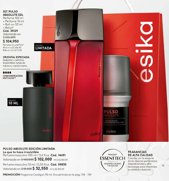 Ésika SET PULSO ABSOLUTE Perfume 100 ml + Perfume 10 ml + Roll-on 50 ml + Bolsa* oferta