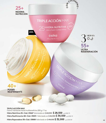 Ésika TRIPLE ACCIÓN MAX Crema hidratante facial multibeneficios 200 g/7 oz. oferta