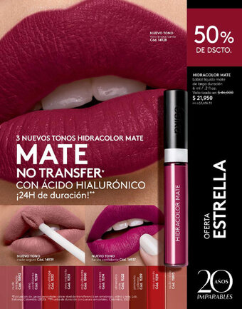 Ésika HIDRACOLOR MATE Labial liquido mate de larga duración 6 ml / .2 fl.oz. oferta