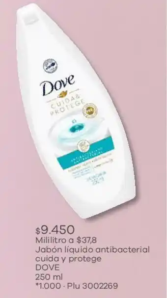 Éxito Jabón Líquido Antibacterial Cuida y Protege Dove 250ml oferta