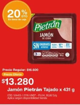 Makro Jamón Pietrán Tajado x 431 g oferta