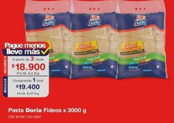 Makro Pasta Doria Fideos 3 unids x 3000 g oferta