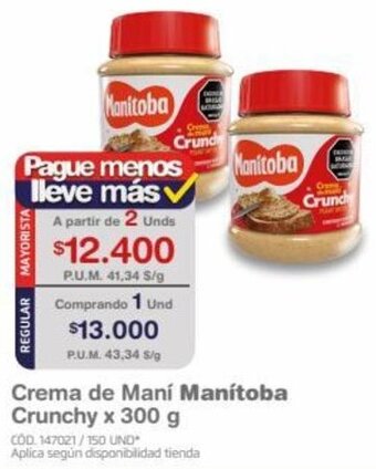 Makro Crema de Maní Manitoba Crunchy 2 unids x 300 g oferta