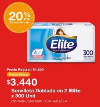 Makro Servilleta Doblada en 2 Elite x 300 Und oferta