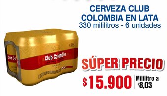 Alkosto CERVEZA CLUB COLOMBIA EN LATA 330 mililitros - 6 unidades oferta