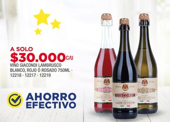 Euro Supermercados VIÑO GIACONDI LAMBRUSCO BLANCO, ROJO Ó ROSADO 750ML. • 12218 •12217 • 12219 oferta